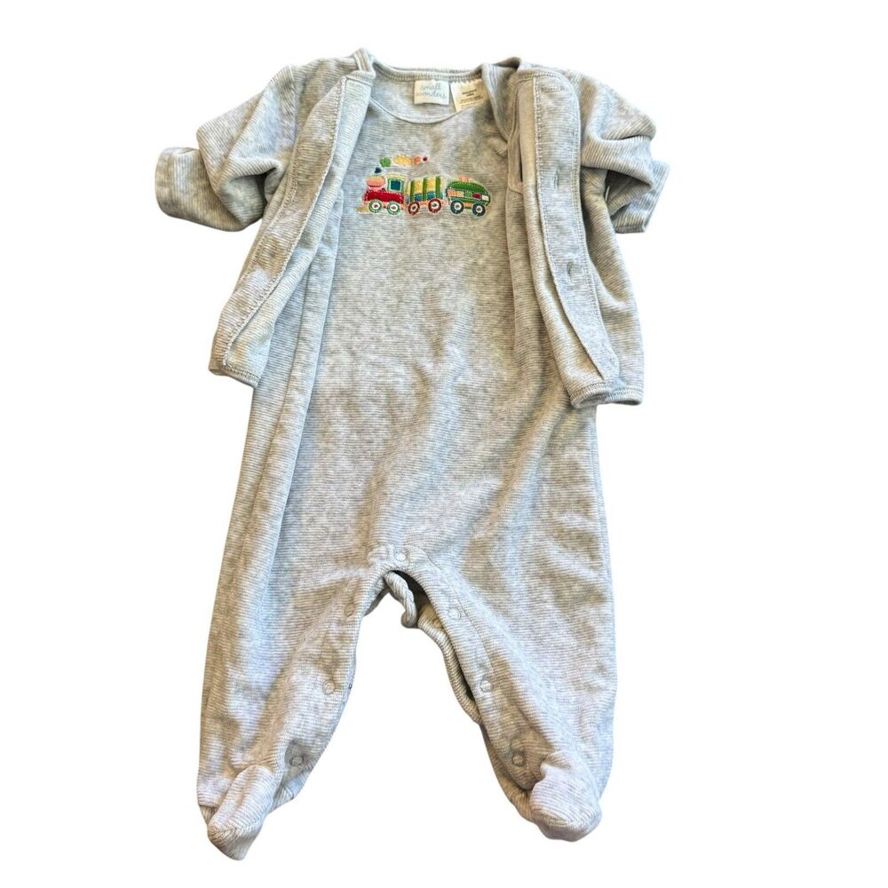 Vintage Embroidered Small Wonders Gray Train Boy Two Piece 3-6 Months Adorable‎